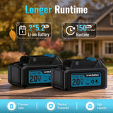 DARKIRON Leaf Blower Cordless,2 x 5.2 Ah Batteries & Charger, Up to 650CFM/280MPH, 3 Variable Speed,Powerful Leaf Blower for Blowing Leaves, Lawn Care, Yard, Dust and Snow (Blue)