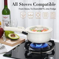 SODAY 5PCS Pot & Pans Set, Non-Stick Kitchen Cookware Set, Compatible with All Cooktops & RVs, Double Locking Detachable Handle - White