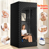 LWQ Portable Sauna Box Designed for Home Use, Sauna with 5 Min Fast Heating &9 Levels Heat, 2.6L 1kW Steamer and Remote Control , Ideal for Private SPA Experience, 2.6’ x 2.6’ x 5.9’ (Cotton, Black)