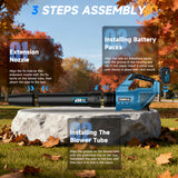 YOOVL Leaf Blower Cordless,  650CFM Electric Leaf Blowers with 2 x 5.2Ah Batteries and Charger, 3 Speed Modes, 1 x Adjustable Shoulder Strap, Powerful Blowers for Lawn Care, Patio, Dust, Blowing Leaves Blue