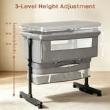 NIRGU Baby Bassinet, 3-Level Adjustable Height with Wheels & Storage Basket, Breathable Mosquito Net,for Newborns and Infants,Light Gray