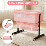 NIRGU Baby Bassinet, 3-Level Adjustable Height with Wheels & Storage Basket, Breathable Mosquito Net,for Newborns and Infants,Pink