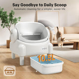 DOJOAO Self Cleaning Litter Box,Open Top Automatic Litter Box with App Control for Multiple Cats, Safety Sensors Protection, Odor Control Includes 2 roll Liners,Large Waste Bin, Cream White