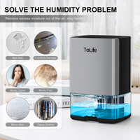 ToLife Dehumidifiers for Home 30 OZ Water Tank with Auto-Off 500 sq.ft Portable Small Dehumidifier for Bathroom Bedroom RV Closet Room 7 Colors LED Light, Silver