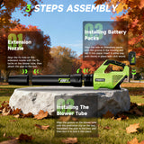 YOOVL Leaf Blower Cordless, 650CFM Electric Leaf Blowers with 2 x 5.2Ah Batteries and Charger, 3 Speed Modes, 1 x Adjustable Shoulder Strap, Powerful Blowers for Lawn Care, Patio, Dust, Blowing Leaves Green