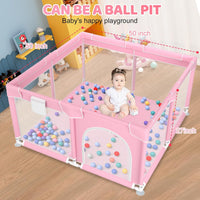 kmaier Baby Playpen, Large Travel Fence , 360° Visibility Baby Playpen,for Toddler-Pink