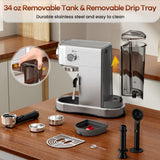 Espresso Machine, 20 Bar Compact Espresso Maker with Steam Milk Frother, Stainless Steel Expresso Machines for Home, 34oz Removable Water Tank for Latte, Cappuccino, Silver