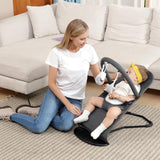 kmaier Baby Bouncer, Portable Baby Bouncer Seat for Babies 0-18 Months, 100% Cotton Fabrics, 3 Modes of use with Rocker and Stationary Options, Infant Rocker Chair with Hanging Toys,Dark Grey