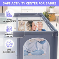 kmaier Baby Playpen, Large Travel Fence , 360° Visibility Baby Playpen,for Toddler,Gray