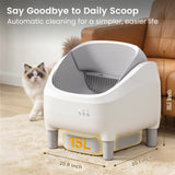 DOJOAO Self Cleaning Litter Box, 95 L Automatic Cat Litter Box Self Cleaning for Multiple Cats, with Safety Protection, App Control,1 Roll Garbage Bags,White & Grey