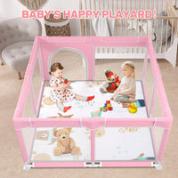 kmaier Baby Playpen with Anti-Slip Mat for Indoor and Outdoor Playard Kids Activity Center with Gate, Portable Baby Fence Area for Babies and Toddlers,Pink