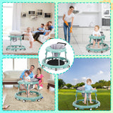 HKAI Baby Walker for 6-18 Months - One-Touch Foldable Design, 9 Adjustable Heights, Non-Slip Wheels with Removable Activity Tray, Green