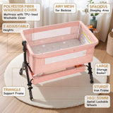 NIRGU Infant Bassinet Crib,Single-sided Detachable 3 Adjustable-Height Bedside Beds Foldable Baby Crib,for 0-18 Months-Pink