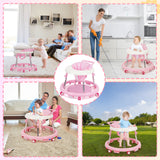kmaier Baby Walker, Foldable, 9 Adjustable Heights, for 7-18 Months, Portable Anti-Rolling Baby Walker with Wheels - Pink