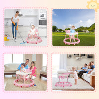 HKAI Baby Walker, One-Touch Folding 9 Adjustable Heights with Wheels Non-Slip for 6-18 Months,Pink
