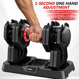Adjustable Dumbbell Set Pair 50 lb, Adjustable Dumbbells 10-in-1 Free Weight Set, 1-Second Dial Weight Adjustment,Space-Saving Design with Storage Base, Home Gym Strength Training Equipment