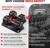 Adjustable Dumbbell Set Pair 50 lb, Adjustable Dumbbells 10-in-1 Free Weight Set, 1-Second Dial Weight Adjustment,Space-Saving Design with Storage Base, Home Gym Strength Training Equipment
