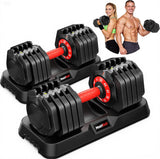 Adjustable Dumbbell Set Pair 50 lb, Adjustable Dumbbells 10-in-1 Free Weight Set, 1-Second Dial Weight Adjustment,Space-Saving Design with Storage Base, Home Gym Strength Training Equipment