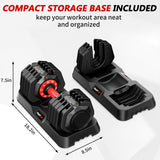 Adjustable Dumbbell Set Pair 50 lb, Adjustable Dumbbells 10-in-1 Free Weight Set, 1-Second Dial Weight Adjustment,Space-Saving Design with Storage Base, Home Gym Strength Training Equipment