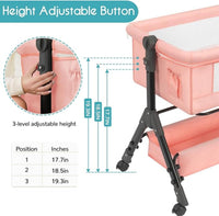kmaier Baby Bassinet Sleeper, Adjustable Baby Crib for Baby, Rocking Bassinets Bedside Sleeper, Easy to Fold Portable Crib Side Bassinet with Wheels and Storage Basket - Pink
