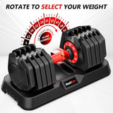 Adjustable Dumbbell Set Pair 50 lb, Adjustable Dumbbells 10-in-1 Free Weight Set, 1-Second Dial Weight Adjustment,Space-Saving Design with Storage Base, Home Gym Strength Training Equipment
