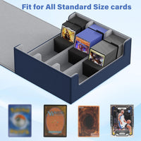 QUVGO Trading Card Storage Box for 1800+, Leather Storage Box with Strong Closure, Card Box with 10 Dividers and 3 Foam Stoppers, Commander Deck Box Fit YuGiOh, MTG and Sport Cards, Navy Blue