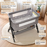 NIRGU Infant Bassinet Crib,Single-sided Detachable 3 Adjustable-Height Bedside Beds Foldable Baby Crib,for 0-18 Months-Light Gray