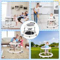 kmaier Baby Walker, Foldable, 9 Adjustable Heights, for 7-18 Months, Portable Anti-Rolling Baby Walker with Wheels-White