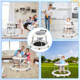 kmaier Baby Walker, Foldable, 9 Adjustable Heights, for 7-18 Months, Portable Anti-Rolling Baby Walker with Wheels-White