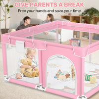 kmaier Baby Playpen with Anti-Slip Mat for Indoor and Outdoor Playard Kids Activity Center with Gate, Portable Baby Fence Area for Babies and Toddlers,Pink