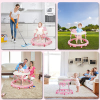 HKAI Baby Walker, One-Touch Folding 9 Adjustable Heights with Wheels Non-Slip for 6-18 Months,Pink