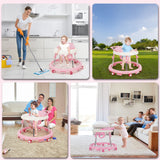 HKAI Baby Walker, One-Touch Folding 9 Adjustable Heights with Wheels Non-Slip for 6-18 Months,Pink