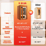 1-2 Person Infrared Sauna, Dry Heat Sauna with Red Light Therapy, Bluetooth, Radio, 7-Color Therapy Light for Home, Indoor, Gym, Wellness Center, 40″ x 36″ x 73″, Brown