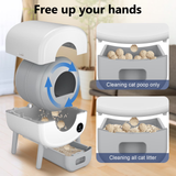 DOJOAO Self Cleaning Litter Box, Large Capacity Automatic Cat Litter Box Self Cleaning for Cats, App Control,Safety Protection, 2 Roll Garbage Bags,White & Grey