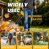 YOOVL Leaf Blower Cordless 650CFM Electric Leaf Blowers with 2 x 5.2Ah Batteries and Charger, 3 Speed Modes, 1 x Adjustable Shoulder Strap, Powerful Blowers for Lawn Care, Patio, Dust, Blowing Leaves Yellow