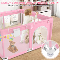 kmaier Baby Playpen, Large Travel Fence , 360° Visibility Baby Playpen,for Toddler-Pink