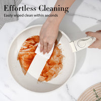 SODAY 5PCS Pot & Pans Set, Non-Stick Kitchen Cookware Set, Compatible with All Cooktops & RVs, Double Locking Detachable Handle - White