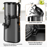 LQZ Cold Press Juicer, Masticating Juicer with 5.4" Wide Feed Chute, 350w Slow Juicer Machines Fit Whole Vegetables and Fruits with High Juice Yield, Easy to Clean (Black)