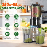 YPONE Cold Press Juicer, Masticating Juicer with 5.4" Wide Feed Chute, 350w Slow Juicer Machines Fit Whole Vegetables and Fruits,Juice Extractor Machine with High Juice Yield, Easy to Clean(Pink)