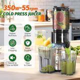 YPONE Cold Press Juicer, Masticating Juicer with 5.4" Wide Feed Chute, 350w Slow Juicer Machines Fit Whole Vegetables and Fruits,Juice Extractor Machine with High Juice Yield, Easy to Clean(Pink)