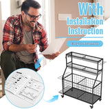 WUC Sports Equipment Organizer - Garage Ball Storage Rack with Basket, Hooks and Rolling Cart for Toy Sports Gear Storage, Black
