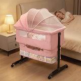 NIRGU Baby Bassinet, 3-Level Adjustable Height with Wheels & Storage Basket, Breathable Mosquito Net,for Newborns and Infants,Pink
