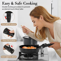 SODAY 5PCS Pot and Pans Set, Non-stick Kitchen Cookware Set, Detachable Moving Handle, Healthy Non Stick RV Cookware Set The Best Choice for Kitchen Cooking-Black