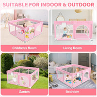 kmaier Baby Playpen, Large Travel Fence , 360° Visibility Baby Playpen,for Toddler-Pink