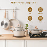 SODAY Pots and Pans Set Non Stick, 12Pcs White Granite Induction Cookware