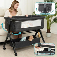 kmaier Baby Bassinet Sleeper, Adjustable Baby Crib for Baby, Rocking Bassinets Bedside Sleeper, Easy to Fold Portable Crib Side Bassinet with Wheels and Storage Basket-Dark Gray