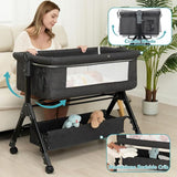 kmaier Baby Bassinet Sleeper, Adjustable Baby Crib for Baby, Rocking Bassinets Bedside Sleeper, Easy to Fold Portable Crib Side Bassinet with Wheels and Storage Basket-Dark Gray