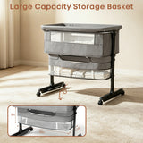 NIRGU Baby Bassinet, 3-Level Adjustable Height with Wheels & Storage Basket, Breathable Mosquito Net,for Newborns and Infants,Light Gray