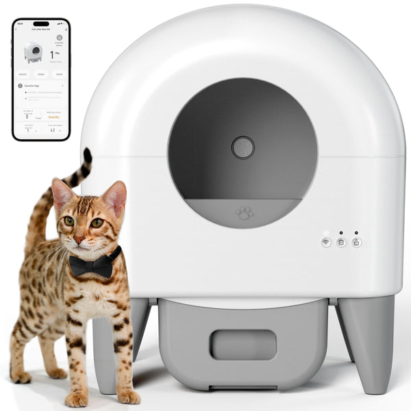 Cumrige Automatic Cat Litter Box Self Cleaning, 95L Self Cleaning Litter Box Large Capacity for Multiple Cats, App-Controlled with Safety Sensors, Removable Washable Liner,2 Rolls Garbage Bags