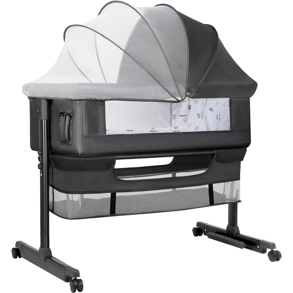 kmaier Foldable Portable Baby Bassinet Bedside Crib with Adjustable Height, Wheels, and Storage Basket,Dark Gray